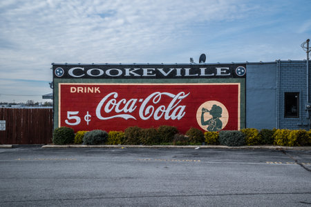 Cookeville, Tennessee USA - December 21, 2022  Freshly painted old advertising signage of Coca-Cola on the whole side of a building in downtownのeditorial素材
