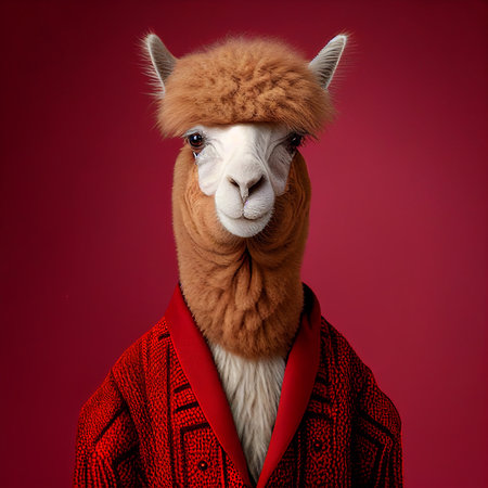 Realistic lifelike alpaca in dapper high end luxury formal suit and shirt, commercial, editorial advertisement, surreal surrealismの素材