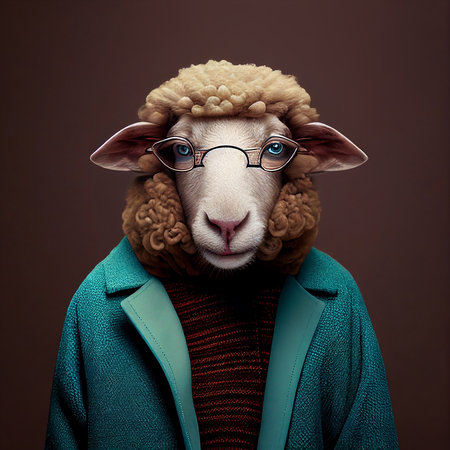 Realistic lifelike sheep lamb in dapper high end luxury formal suit and shirt, commercial, editorial advertisement, surreal surrealismの素材