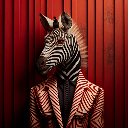 Realistic lifelike zebra in dapper high end luxury formal suit and shirt, commercial, editorial advertisement, surreal surrealismの素材