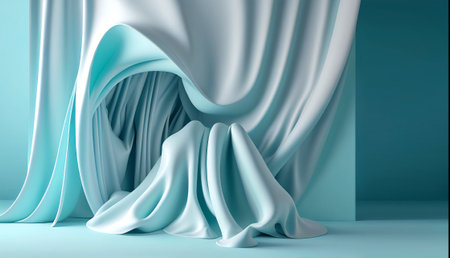 3d render, abstract blue background with silk drapery.の写真素材