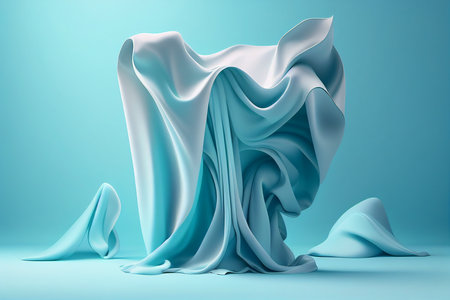 Abstract blue wavy fabric on blue background. 3d render illustrationの写真素材
