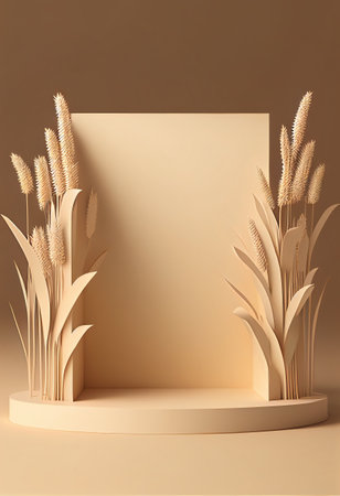 3d render, abstract background, podium for product display, minimal design, blank stand, cream colorの写真素材