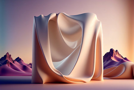 3d render of abstract background with waves and wavy fabric.の写真素材