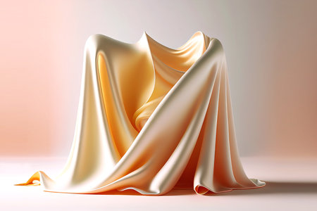 3d rendering of a golden satin fabric on a white backgroundの写真素材