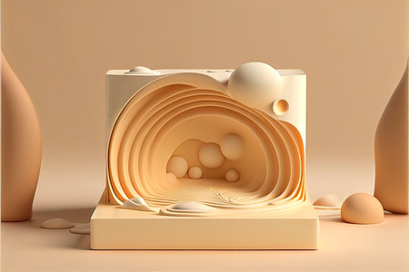3d render, abstract geometric forms, podium for product presentation. Minimal scene, pastel colors.の写真素材