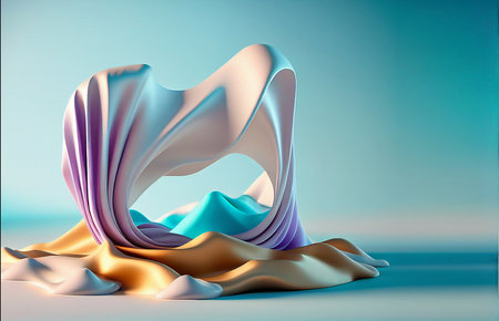 3d render, abstract background with wavy satin and silk clothの写真素材