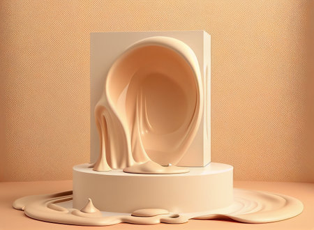 3d render, abstract background, podium for product presentation, cream, pastel colorsの写真素材