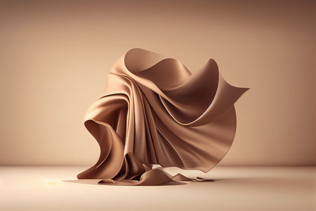 3d rendering, abstract background, brown satin fabric with foldsの写真素材