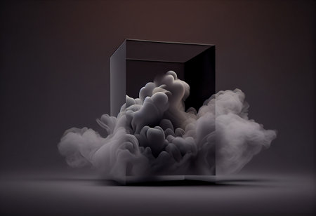 Abstract black box with smoke on dark background. 3D Renderingの写真素材