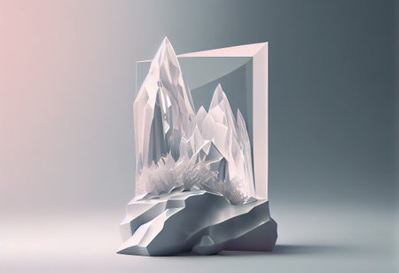 3d rendering of crystal on gray background. Computer digital drawing.の写真素材
