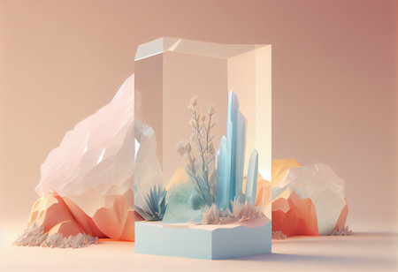 3d abstract minimal geometric forms. Glossy polygonal podium for product presentation.の写真素材