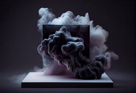 3d illustration of a black and blue cloud of smoke on a black backgroundの写真素材