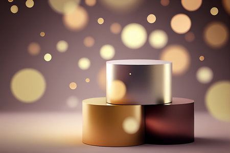 3D render of podium with bokeh lights for product displayの写真素材