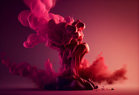 Abstract explosion of red smoke on a pink background. 3d renderingの写真素材