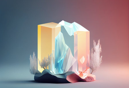 3d render, abstract geometric background, low polygonal crystalの写真素材