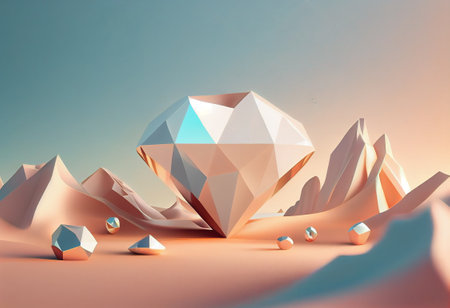 Diamond in the desert, 3d rendering. Computer digital drawing.の写真素材