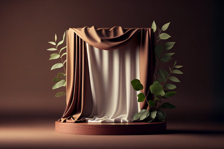 Curtains and leaves on a brown background. 3d renderingの写真素材