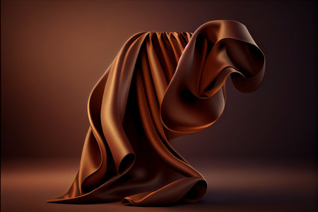 Brown silk drapery on a dark background. 3d renderingの写真素材