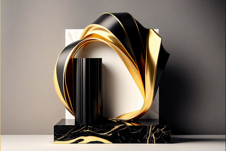 Abstract black and gold geometric background. 3d rendering, 3d illustration.の写真素材
