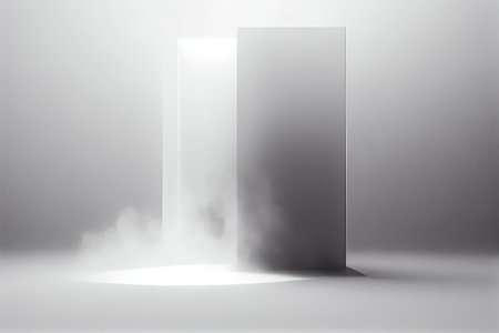 3d rendering of a white podium in the dark with a spotlightの写真素材