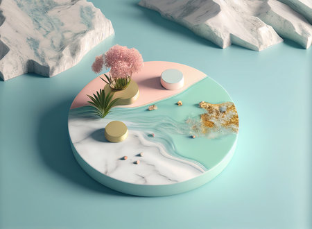 3d rendering of minimal geometric forms. Glossy podium for product presentation.の写真素材