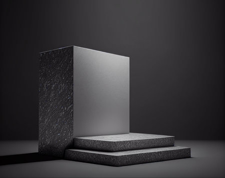 Abstract black pedestal on gray background. Mock up, 3D Renderingの写真素材