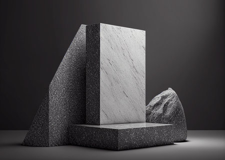 3d rendering of abstract geometric forms. Minimal scene with podium for product presentation.の写真素材