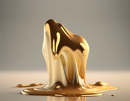 Golden liquid splash isolated on white background. 3d render illustration.の写真素材