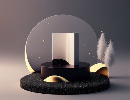 3d render, abstract geometric forms, podium for product display, minimal designの写真素材