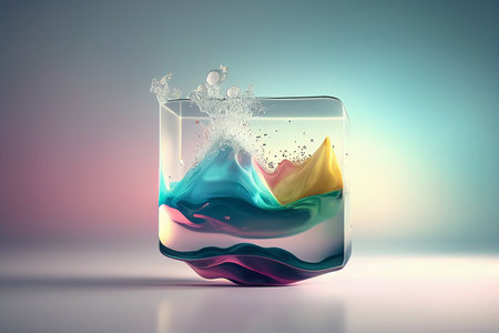 Ice cube with colorful liquid inside, 3d rendering. Computer digital drawing.の写真素材
