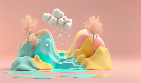 3d render, abstract background, 3d illustration, pastel colors, spring and summerの写真素材