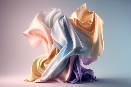 3d rendering of colorful satin fabric on a gray background.の写真素材