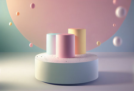 3d render, abstract minimal scene with geometric forms, podiums for product presentationの写真素材