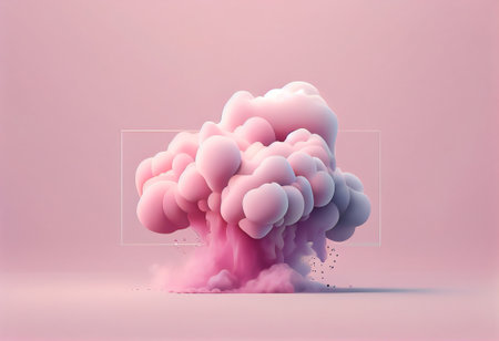 3D rendering of pink and blue smoke cloud isolated on pink background.の写真素材