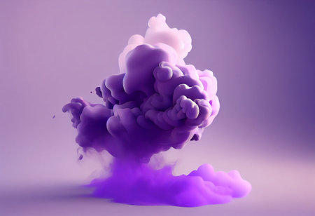 3d render, abstract cloud of ink in water on purple backgroundの写真素材