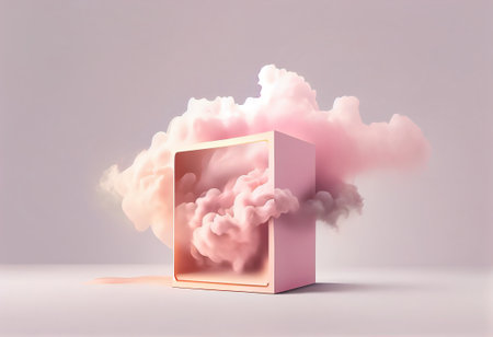 3D rendering of a pink box with a cloud in it.の写真素材