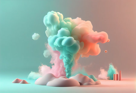 3d render, abstract background with colorful smoke clouds, 3d illustrationの写真素材