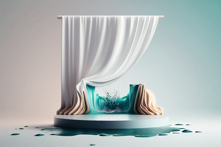 Curtains with white curtains on blue background. 3d renderingの写真素材