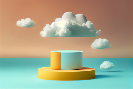 3d render of abstract minimal scene with podium and clouds. Scene for product presentation.の写真素材