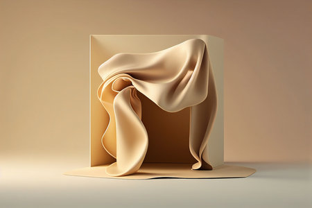 Crumpled golden silk on a brown background. 3d renderingの写真素材