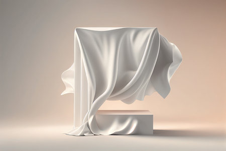 3d rendering of a white fabric on a pedestal in a studio environmentの写真素材