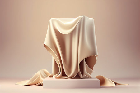 Abstract 3d rendering of white podium with golden cloth. Mockup for product presentation.の写真素材