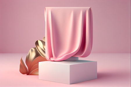 3d render of abstract minimal geometric forms. Glossy pink podium for product presentation.の写真素材