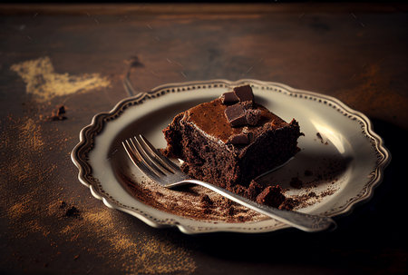 Chocolate cake on a rustic wooden table. Selective focus. Toned.の写真素材