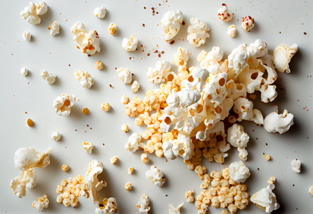 Popcorn on a white background. Flat lay, top view.の写真素材