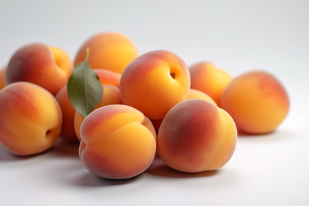 Fresh apricots on a white background. Selective focus.の写真素材