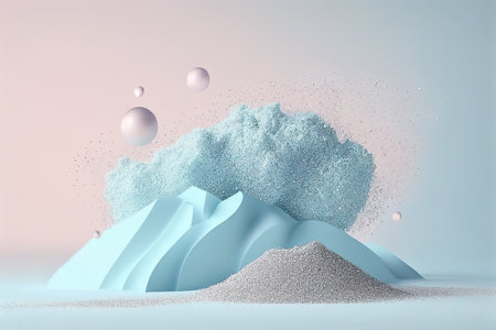 Abstract 3d rendering of winter landscape with snow and ice. Winter background.の素材