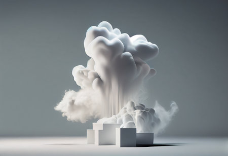 3d rendering of white podium with smoke coming out of itの素材
