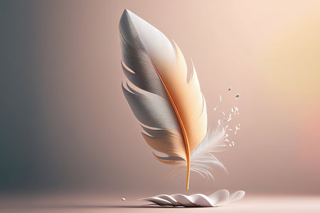 Feather of a bird on a light background. 3d renderingの素材